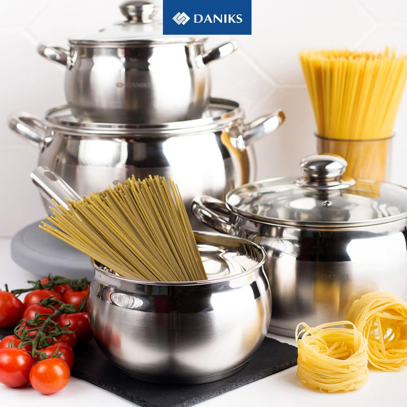 Daniks Classic 2 Quart Stainless Steel Stock Pot with Glass Lid, Tri-Ply Bottom for Even Heating, Induction Compatible, Dishwasher Safe 2 QT