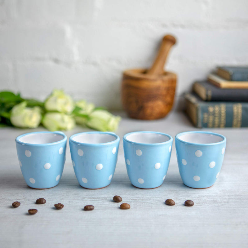 City to Cottage Ceramic Espresso Cups of 4, Small Expresso Shots, Demitasse, Perfect for Espresso Machine, Handcrafted Cups (Sky, Baby Blue Polka Dot)