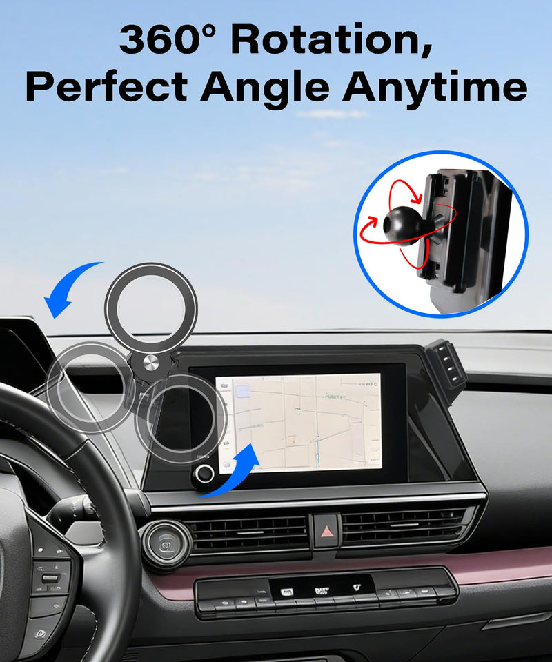 Car Phone Holder for Toyota Prius 2023 2024 2025 2026 8" Screen Accessories | MagSafe Strong Magnetic Clip-On Cell Phone Mount, Dual Slots for Driver & Passenger, 360° Rotatable Hands-Free Holders for 2023-2026 Prius (8" Screen DUAL SLOTS HOLDERS)