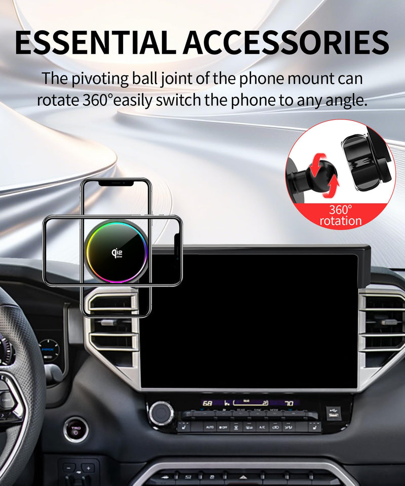 25W Car Mount Charger for Toyota Tundra/Sequoia 14-Inch Screen | 2022-2026 Toyota Tundra / 2023-2026 Sequoia Qi2.2 25W MagSafe Fast Charging Cell Phone Holder Accessories,with Cooling Fan