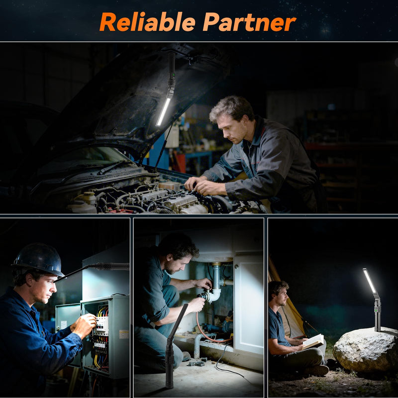 2Pack Magnetic Work Light, All Aluminum & 1500 High Lumens Rechargeable LED Work Light, 7 Mode & 360° Rotation Mechanic Light, Rechargeable Flashlight for Car Repairing, Easter Gifts for Men 2Pack