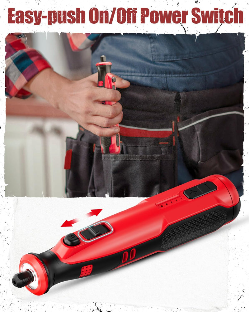 AVID POWER Cordless Rotary Tool 8V Rechargeable Grinding Tool for Dog Nail, 5 Speeds, 60 Pcs Accessories for Carving, Engraving, Sanding, Polishing and Cutting (Light Red) Light Red