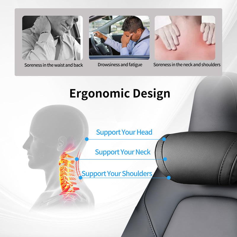 Car Neck Pillow for Tesla Model Y/3/S/X/Cybertruck Memory Foam Headrest Pillow Ergonomic Design Neck Support Seat Headrest Softness Comfortable Car Pillow (Black, 2 Pack) Black