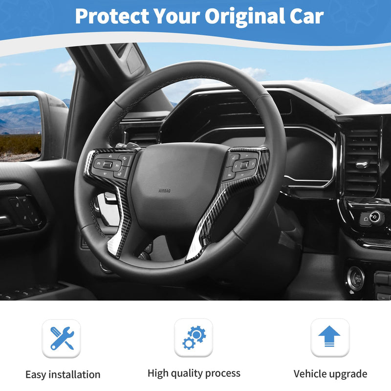 RT-TCZ for Silverado Steering Wheel Trim Carbon Fiber Interior Accessories for Chevrolet Chevy Silverado 2019+ Suburban 2020+ Tahoe 2021+ 2pcs
