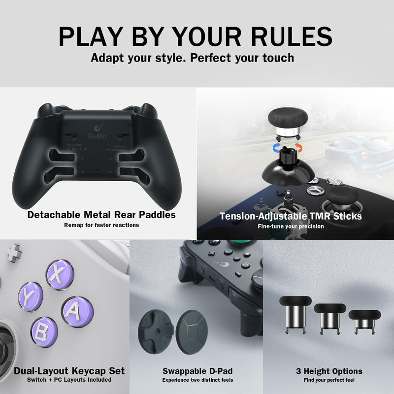 GuliKit TT MAX Bluetooth Gaming Controller for PC/Switch 2/Switch/Android | Ultra-Fast Gamepad with Adjustable TMR Joysticks, Hall & Micro Triggers, 4 Rear Paddles, Multi-functional Adapter TT MAX-TMR Joysticks-Black