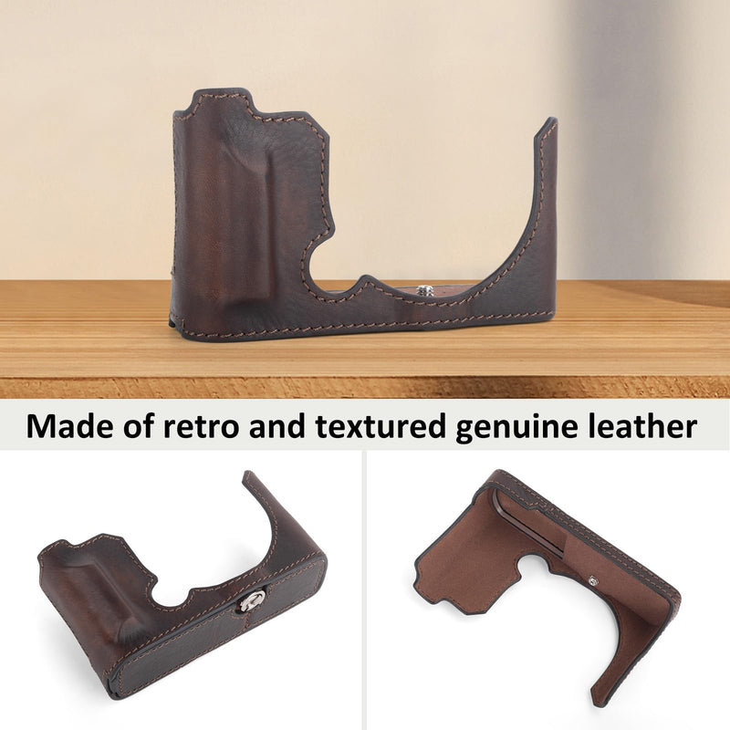 MUZIRI KINOKOO Half Case Compatible for Panasonic Lumix DC-S9 Camera, Genuine Leather Protective Cover for Lumix S9 Mirrorless Camera - with Opening Bottom and Hand Grip Design - Coffee