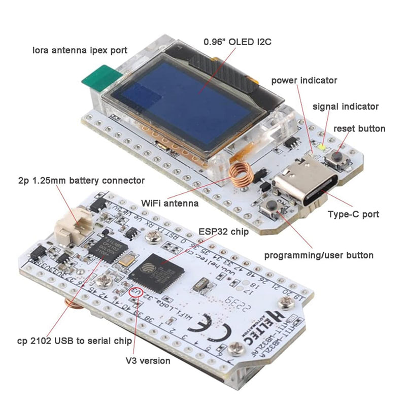 2 Sets Esp32 Lora V3 915mhz WiFi+BLE Development Board Kit 0.96inch OLED Display SX1262 + Lora V3 case +824-960MHz Antenna for Arduino NodeMCU IoT