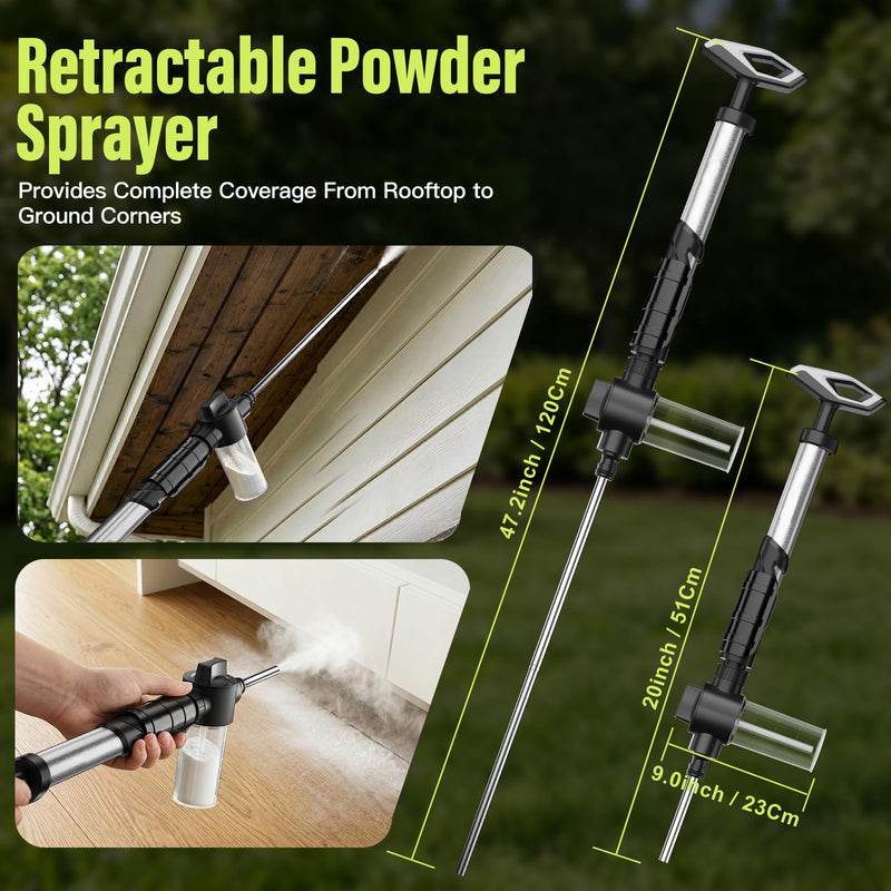 Diatomaceous Earth Powder Duster with Adjustable Length Up to 4FT, Powder Output Adjustable Pump Applicator, Multi-Purpose Industrial-Grade Sliver