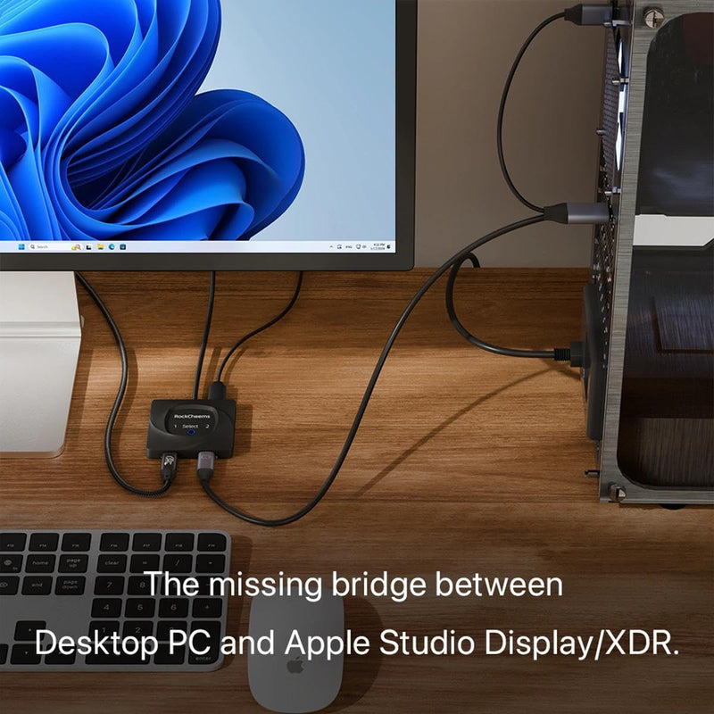 USB-C KVM Switch: Use Apple Studio Display/XDR with Windows PC & Mac, Displayport to USB-C Bridge, Supports Built-in Camera/Mic/Audio/PD, LG Ultrafine, ASUS ProArt, 5K@120Hz 6K@60Hz DP