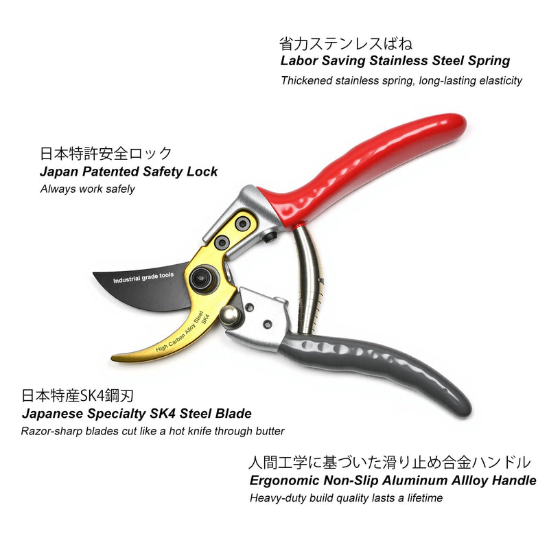 TONMA Bypass Pruning Shears [Made in Japan] 8 Inch Heavy Duty Garden Shears for Gardening, Professional Hand Pruners Garden Clippers with Japanese SK4 Steel Blades, Ergonomic Non-Slip Grip Bypass Pruning Shears Heavy Duty