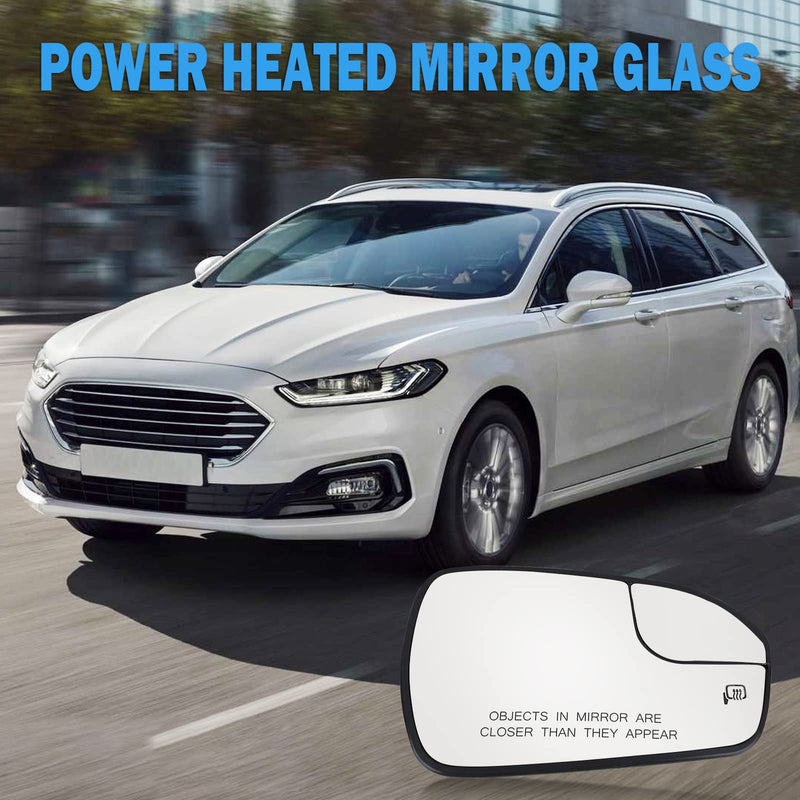 Passenger Right Side Heated Mirror Glass Replacement for 2013 2014 2015 2016 2017 2018 2019 2020 Ford Fusion - Exterior Side View Convex Mirror with Blind Spot, Replace DS7Z17K707B Passenger Side(Right)