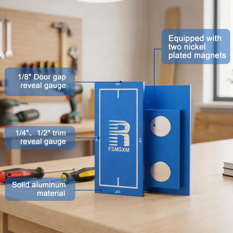Magnetic Stud Finder, 1/4"、1/2" Trim Reveal Tool, 1/8" Door Reveal Gauge, No Batteries Required, Powerful Magnet Stud Finder, for Locate Screws and Accurate Jamb Marking, 2 PCS Electric Blue-2pc