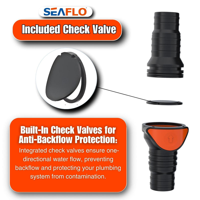 SEAFLO in-Line/ 90° Quick Disconnect Non-Return Check Valve PA6+GF+POM Construction, Anti-Backflow Design, Versatile Applications (Choose Size and Style) 1-Pack Inline Straight 1-1/4"-1½"