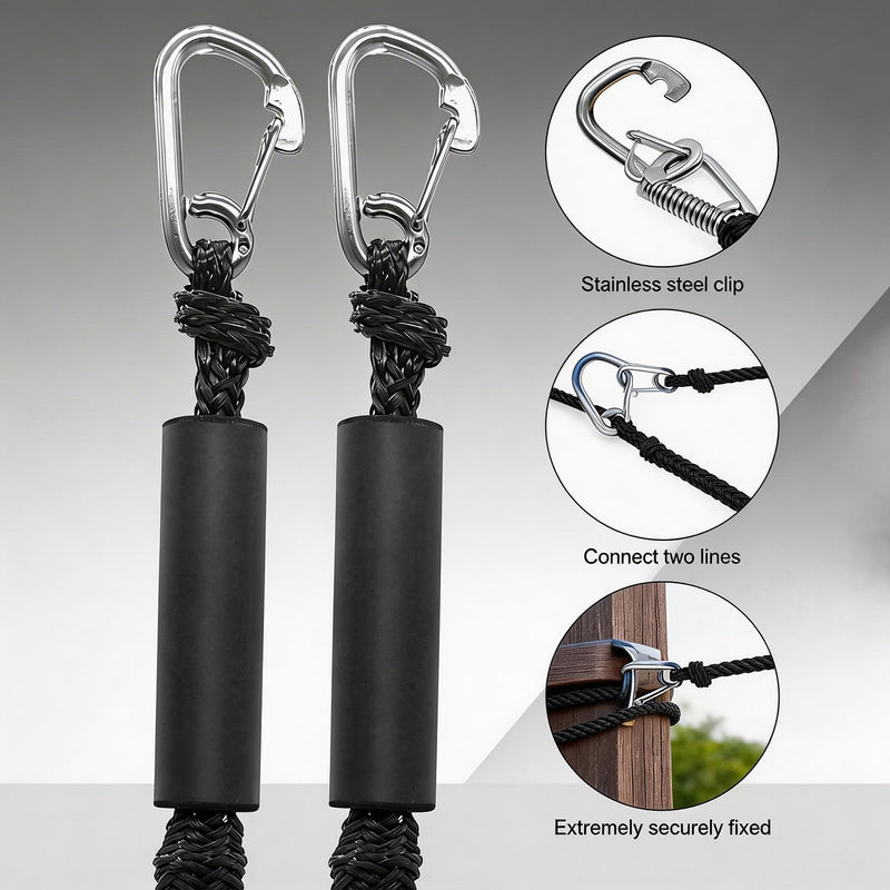 2 PK Black Bungee Dock Lines for Boats 2FT with 316 Stainless Clip Boat Accessories Marine Grade Boat Rope Boating Accessories Boat Dock Lines Jet Ski or PWC Mooring Boat Lines & Dock Ties