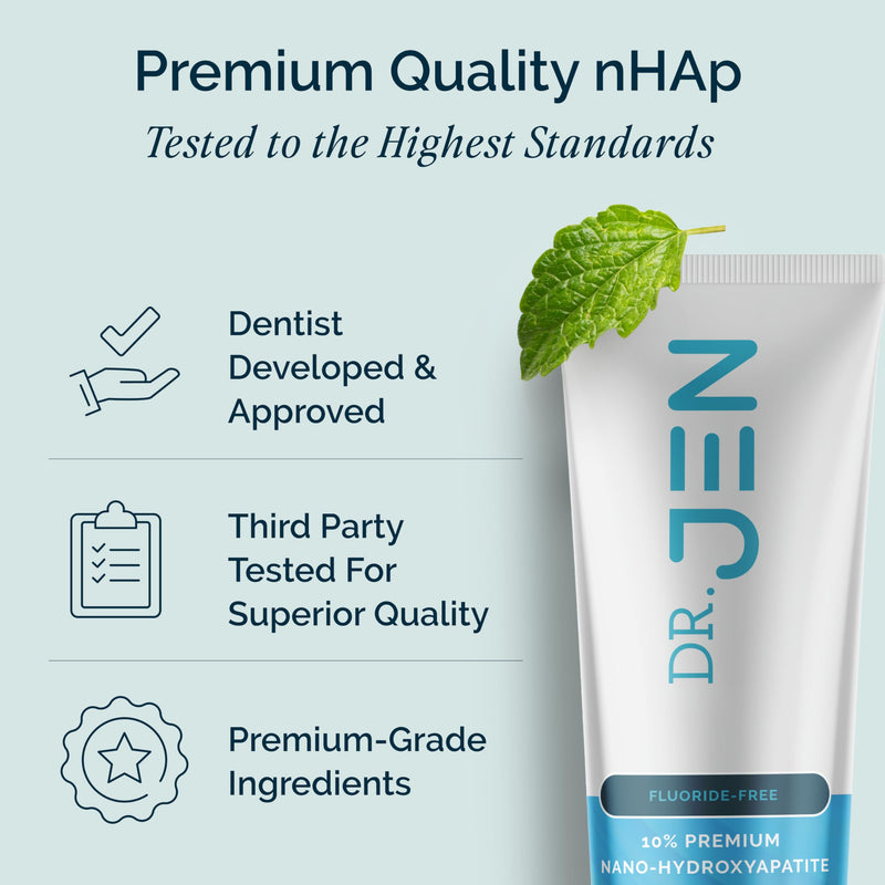 Dr. Jen Fluoride Free Toothpaste with 10% Premium Nano Hydroxyapatite, Xylitol & Glycerin, Remineralizing Daily Oral Care for Sensitive Teeth, Travel Essentials, Cool Mint, 1 Pack 3.4 Ounce (Pack of 1)