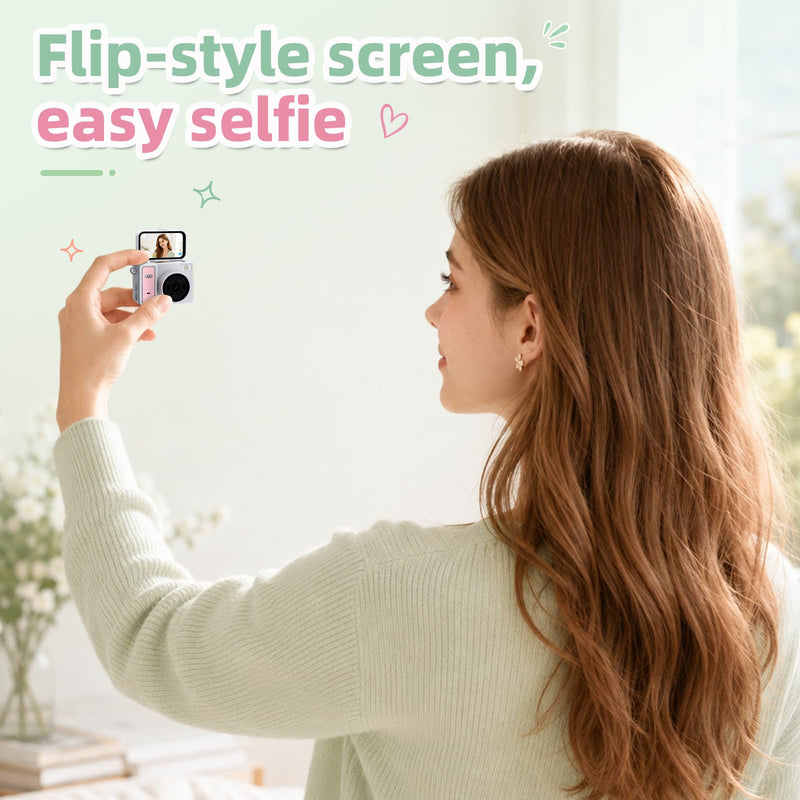 Mini Keychain Digital Camera, Pink Mini Camera with Flip Screen, 1MP 1080P Small Camera, 8GB Card, Video Recorder, Long Battery Life for Travel, Party and Vlog