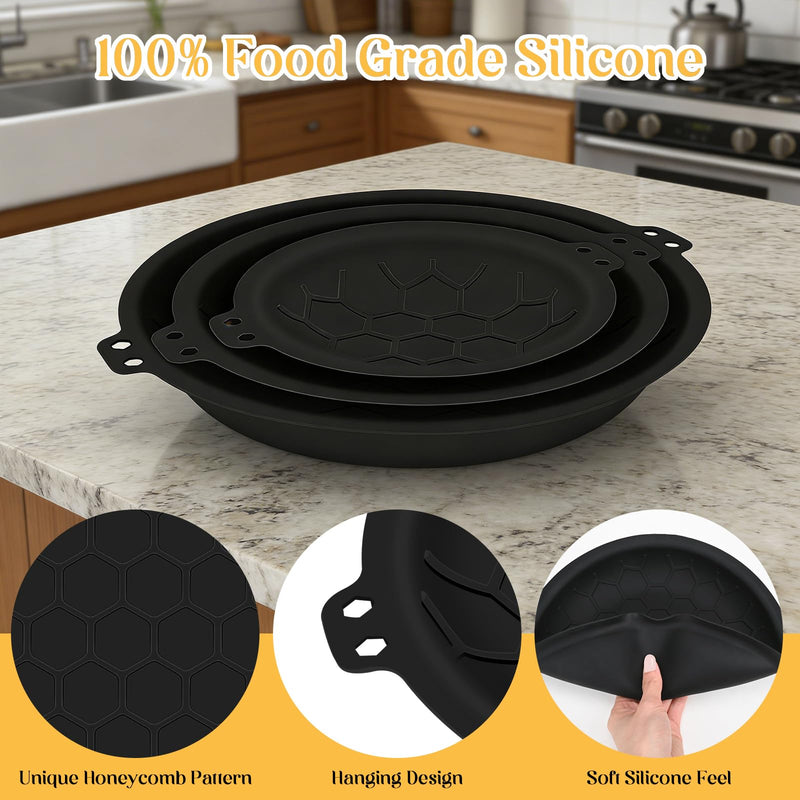 3 Piece Set Silicone Pan Protectors (Includes 8",10",12"), Pan Separators for Stacking Compatible with Hexclad, Tfal, All-Clad Nonstick Frying Pans and More, Cookware Protector, Dishwasher Safe, Black