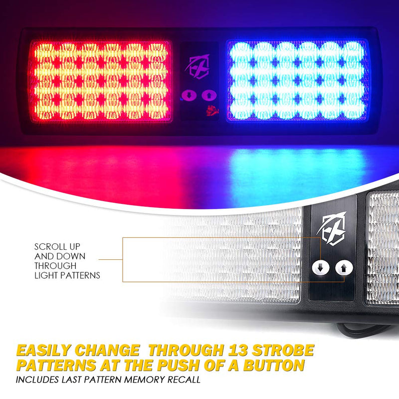 Xprite Red Blue 48LED Visor Strobe Flashing Lights Interior Windshield Sunshield Emergency Warning Lights for Police Volunteer Firefighter Vehicles Trucks Red&Blue