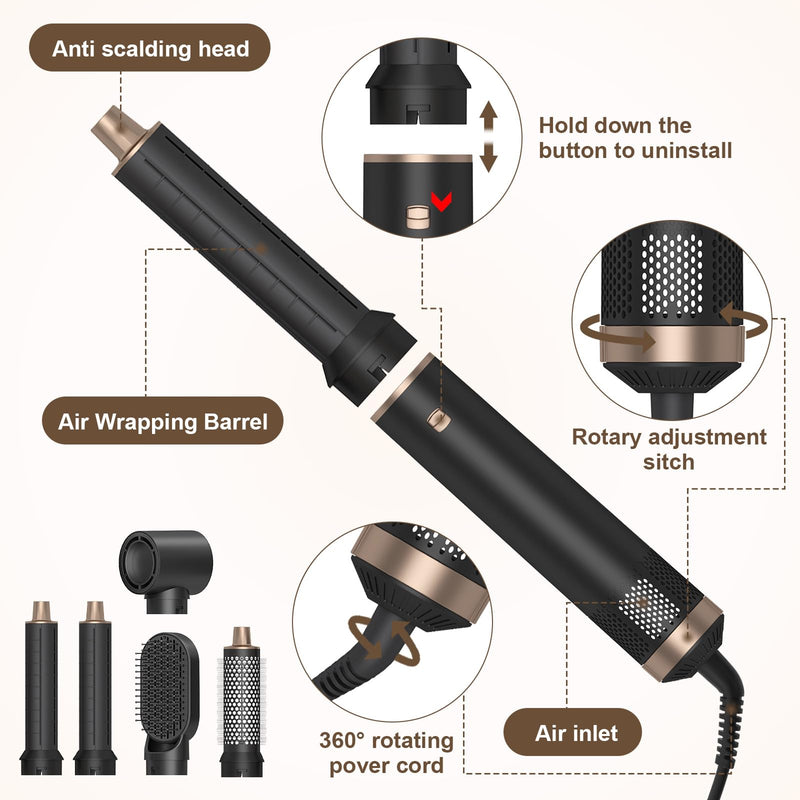 5 in 1 Hair Styler, Magic Hair Styler Set, Hot Air Hair Styler Brush with Hot Air Brush, Hair Dryer Brush, Hair Curler, Air Styler and Hair Dryer, Hairstyler for Volumizing, Straightening (A) A