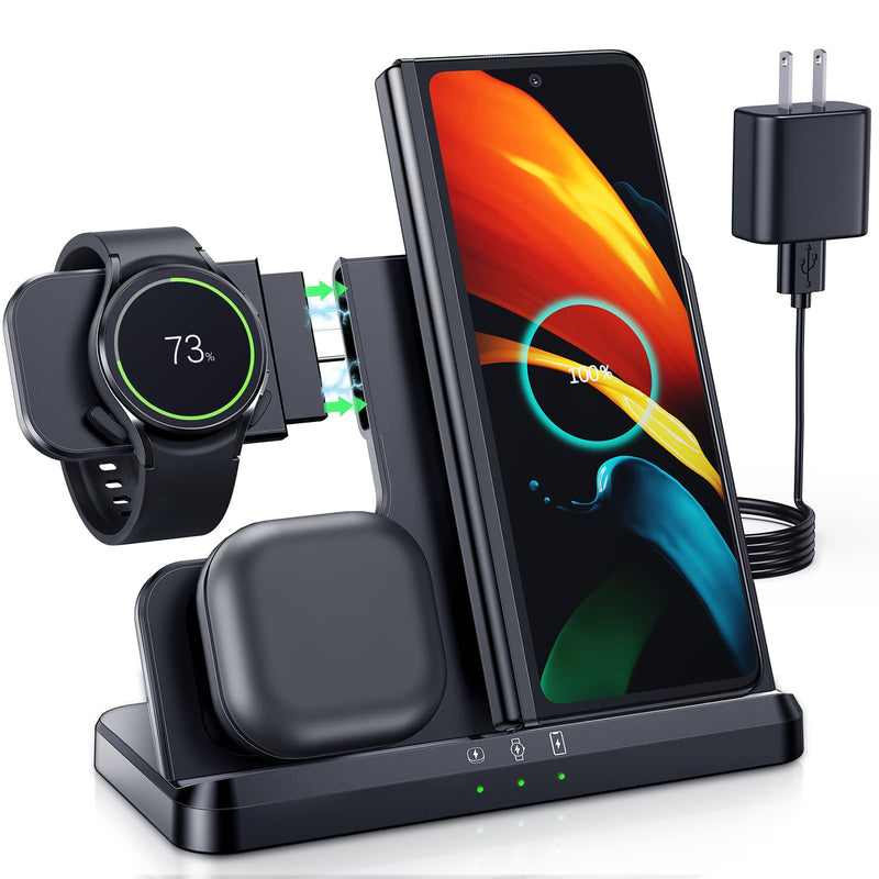 LK Samsung Wireless Charger 3 in 1 Samsung Charging Station Galaxy Watch Charger Compatible for Samsung S24 Ultra Plus S23 S22 S21 S20 Z Flip 5/4/3 Fold 5, Galaxy Watch 6 Classic/5 Pro/4/3 Galaxy Buds Black