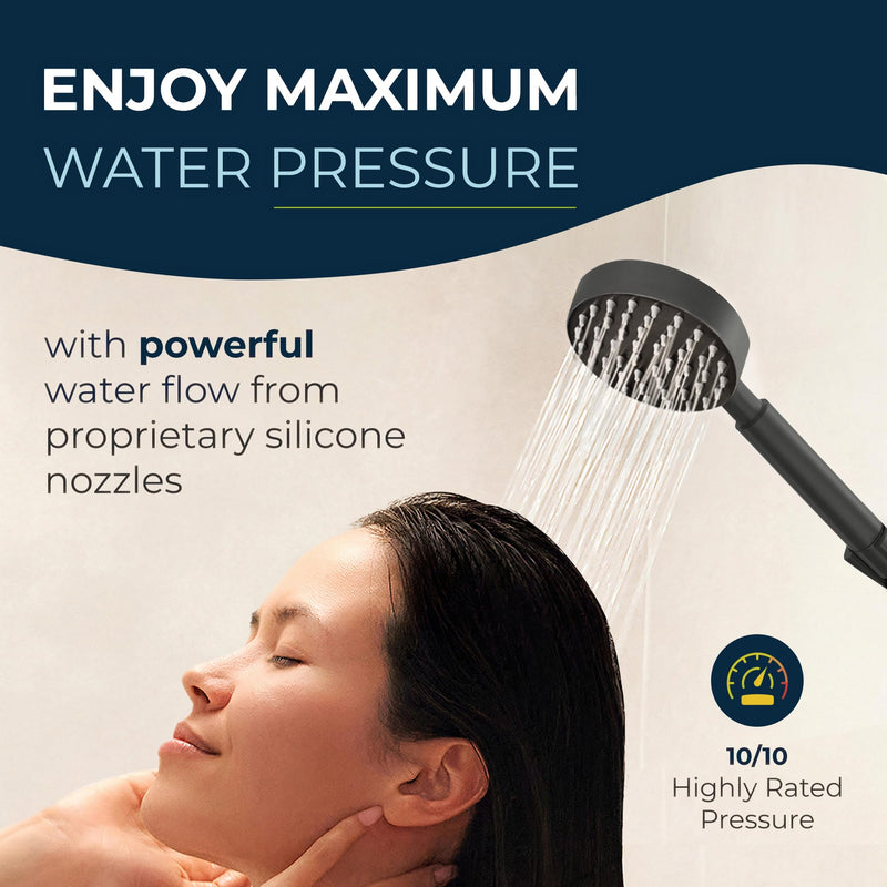 HammerHead Showers® Solid Metal Hand Held Shower Head - MATTE BLACK - 1.75 Low Flow Shower Heads 4 Inch Spray Wand | Made from 304 Stainless Steel with Silicone Nozzles 1.75 GPM