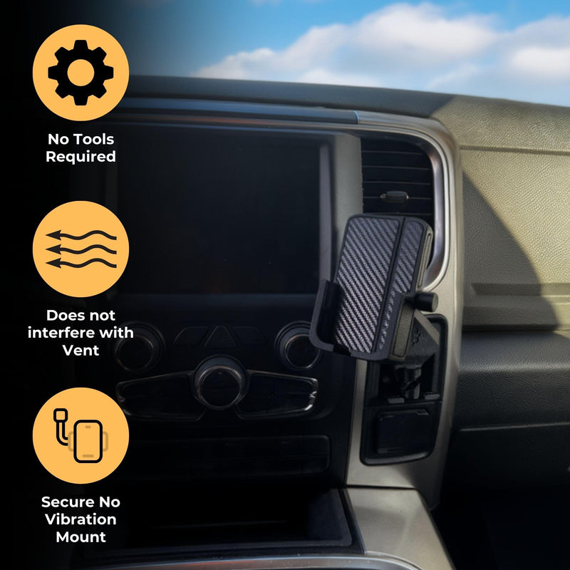 Phone Holder for Ram 2013-2018 1500/2500/3500/4500. Custom Made/No Tools Required.
