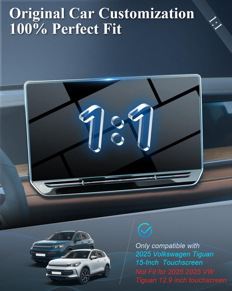 BIBIBO Upgraded 15"for 2025 2026 VW Tiguan Screen Protector for 2025-2026 Volkswagen Tiguan (S/SE/SE R-Line Black) 15 Inch Touchscreen Tempered Glass Anti-Scratch Ultra-Clear (Not for 12.9"Touchscreen) 15"2025+Tiguan (w/-Frame)