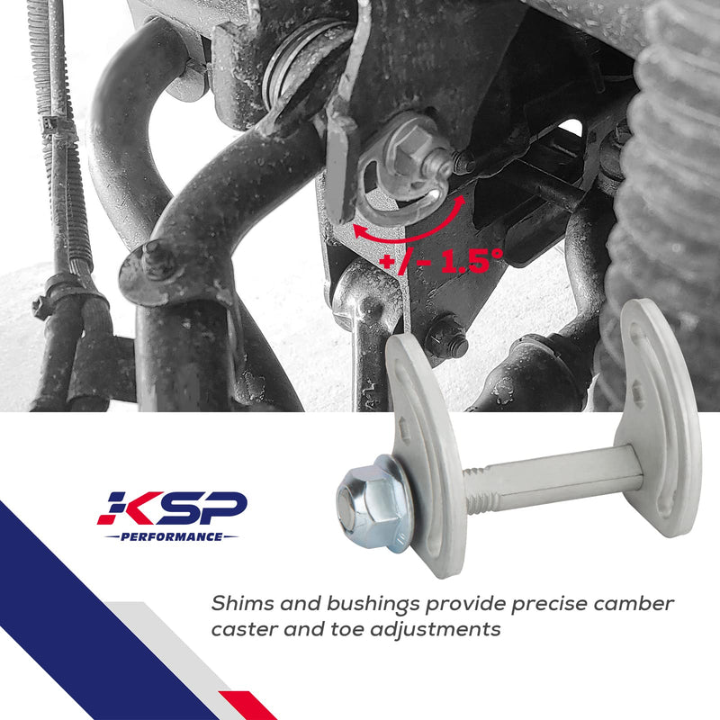 KSP Caster/Camber Bolt Kit Adjusting ±1.5° Compatible with Silverado Sierra 1500 2500,Yukon Express Savana 1500 2500 Hummer H2 H3, Work On Most Chevy GMC Control Arm| Including Bolts,Cams and Nuts