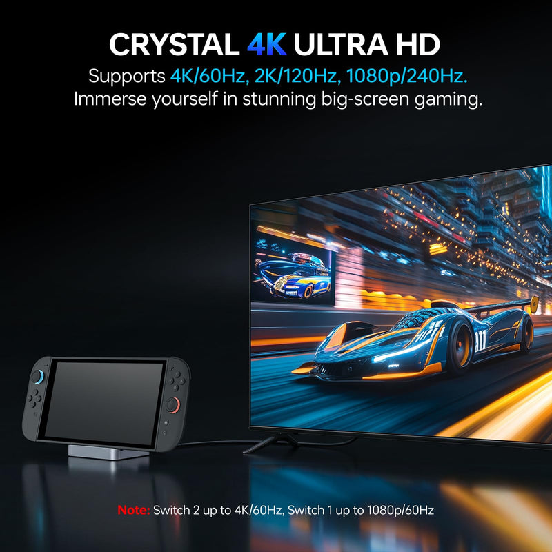 GuliKit Dock Station for Switch 2/Switch,4K TV Docking Base,Case Friendly | One for all consoles,4K/60Hz,100W PD,Excellent Cooling,Anti-tip Wide Base,Case-friendly,Full Protection,Firmware Upgradeable