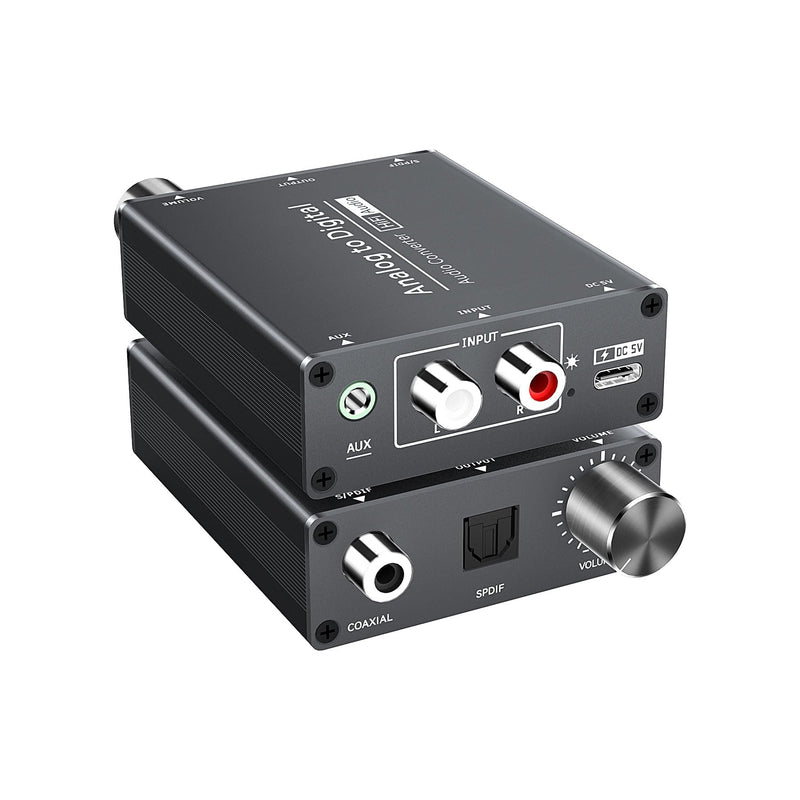 Analog to Digital Audio Converter RCA to Optical with 3.5mm AUX Jack Toslink and Coaxial Adapter with Adjustable Volume