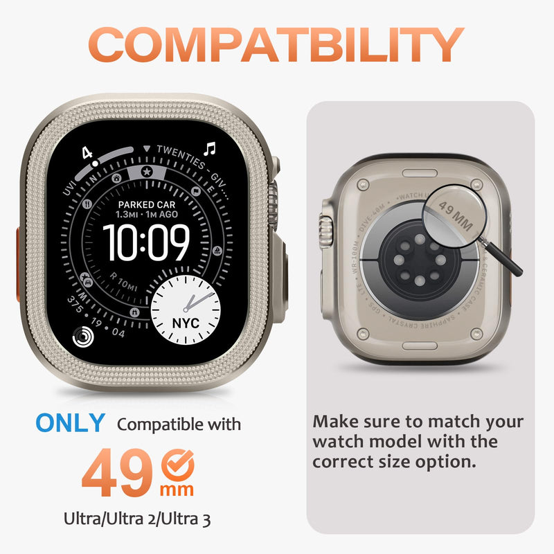 Amizee 2 in 1 Metal Cover Compatible with Apple Watch Ultra 3/2/1 Case 49mm with Back Cover, Rugged Shockproof Bumper Durable Protective Case for iWatch 49mm, Titanium