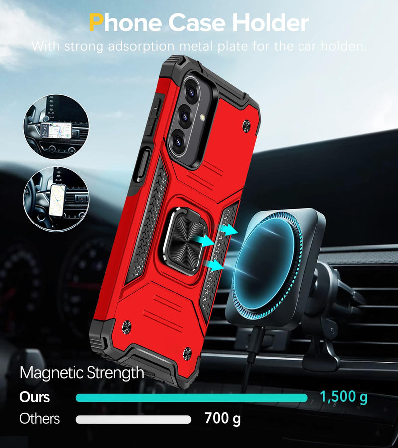 for Samsung Galaxy A57 5G Case Rugged Military Grade Heavy Duty Armor Shockproof A57 Phone Case with 360 Metal Ring Kickstand Mount Magnetic Cover for Samsung Galaxy A57 (Red) Red