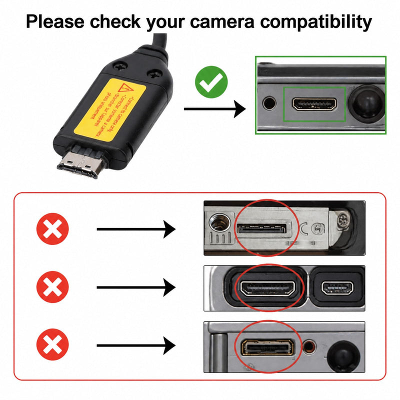 USB Cable Suitable for Samsung Camera Charger SUC-3 SUC-5 SUC-7 | 5ft PVC and Copper Wire USB Data Transfer Charging Cord Compatible with SL600 SL605 TL205 TL210 TL220 L200 & More