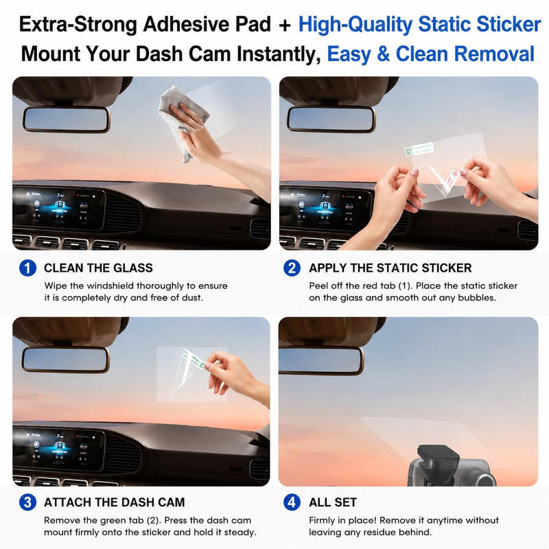 Compatible with Nextbase Series 2 Dash Cams – 122, 222, 322GW, 422GW, 522GW, 622GW, 6-Pack Adhesive Pads(3 Front + 3 Rear) + 6 Static Stickers, Front & Rear Mount Set, Black High-Bond Adhesive