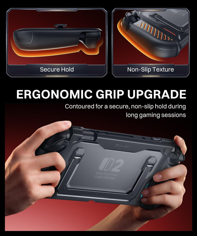 GolbinBox Hard Shell Case for Nintendo Switch 2 with Kickstand, Black | Magnetic split design, aluminum stand, military-grade protection, detachable Joy-Con covers, for travel and commuting