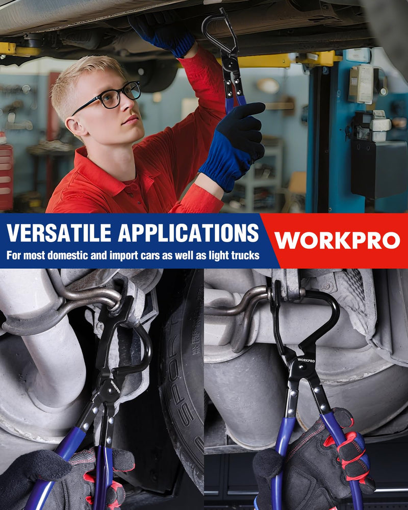 WORKPRO Exhaust Hanger Removal Tool – Heavy-Duty Exhaust Hanger Pliers for Car & Truck Rubber Exhaust Hangers Muffler Hanger, Non-Slip Grip, Compatible with Most Domestic & Imported Exhaust Systems