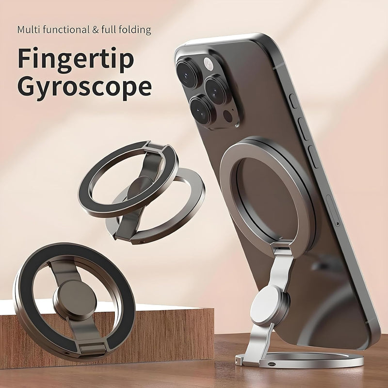 Magnetic Phone Stand & Fidget Spinner Combo, 2-in-1 Foldable Phone Holder with Dual Magnetic Rings, 360° Rotation 270° Flip,Strong Compatible Stand for MagSafe,Desk, Car, Gym (Gunmetal)