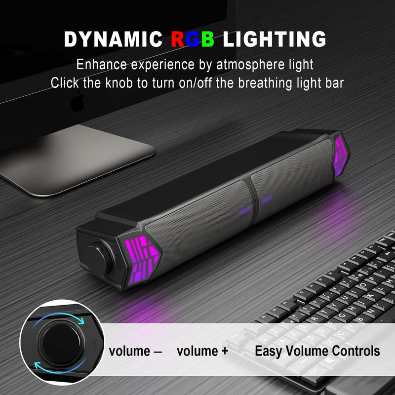 Smalody Computer Speakers for Desktop Gaming Monitor with RGB Lights, 2 in-1 Bluetooth PC Speakers Soundbar USB Powered, Can Be Split and Combined Freely 7070