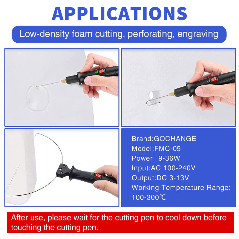 4 in 1 Foam Cutter Set with Digital Voltage Controller, GOCHANGE Electric Cutting Machine Pen Tools Kit, 100-240V /18W Styrofoam Cutting Pen with Electronic Voltage Transformer Adaptor FMC-05