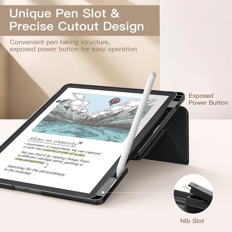 MoKo Stand Case for 11" Kindle Scribe 3rd& Colorsoft 2025, Line Flower | Premium Leather Trifold Stand Cover with Pen Slot, Auto Sleep/Wake,Water Proof