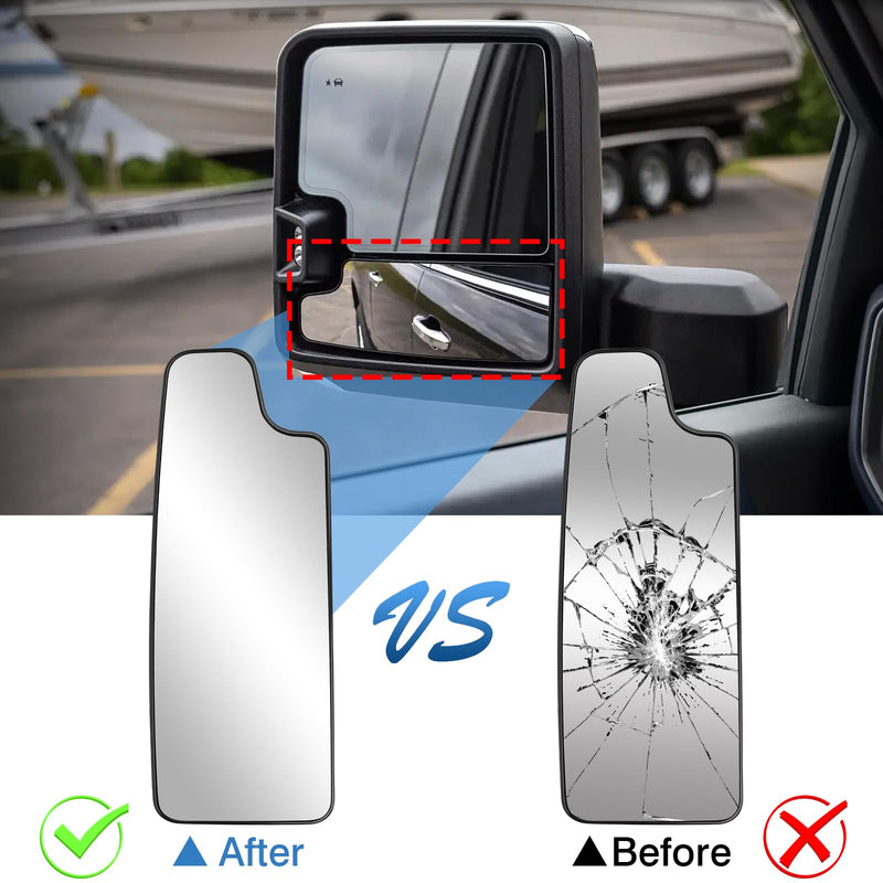 TOP-MAX Driver Left Side Towing Mirror Glass Replacement Fit for 2019 2020 2021 2022 2023 2024 2025 Chevy Silverado GMC Sierra 1500 2500 HD 3500 HD, Convex Lower Mirror Non-Heated with Back Plate Driver Side Non-Heated