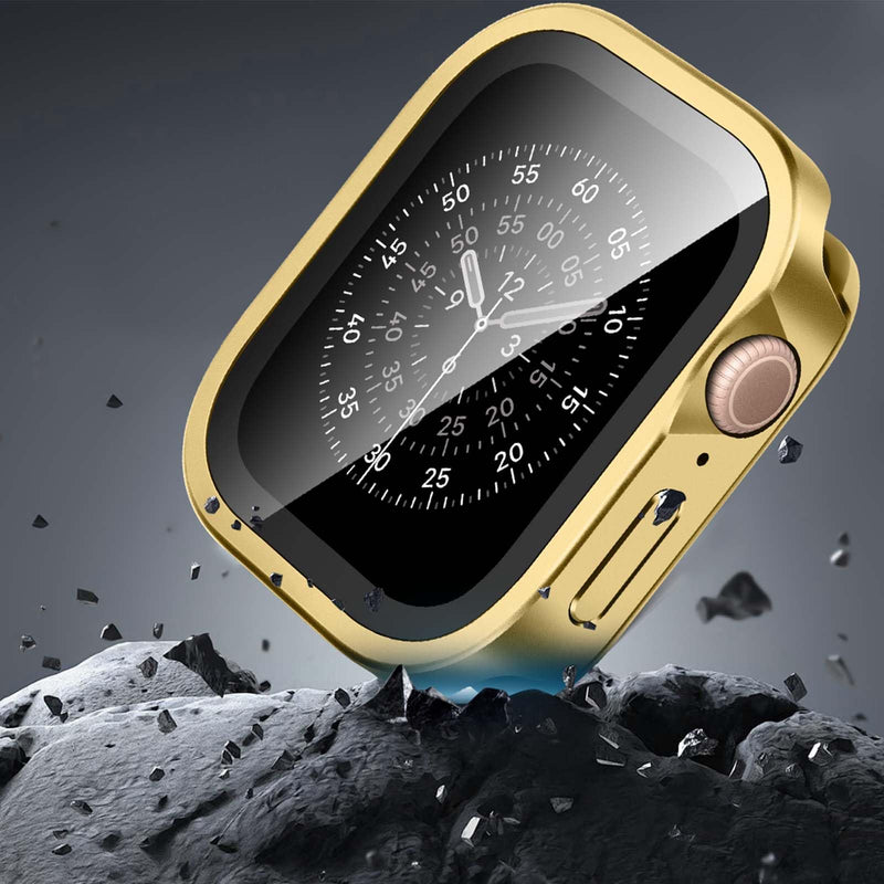 3 in 1 Compatible with Apple Watch Series 11/10 Case 42mm | Slim Straight Edge Metal Cover with Built-in Screen Protector+Back Frame for iWatch Series 11/10 42mm (Gold) Gold