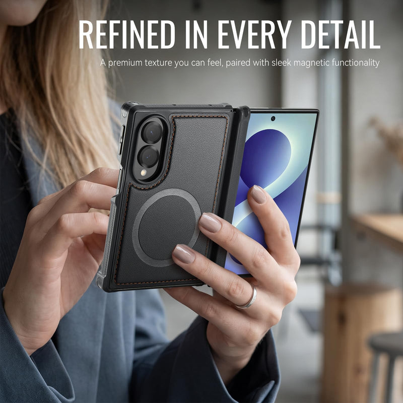 Vinich for Samsung Galaxy Z Fold 8 Magnetic Case Compatible with Magsafe | Durable PU Leather, Slim Fit, Shockproof Protective Phone Cover for Galaxy Z Fold 8 Wide, Black for Galaxy Z Fold 8 - 7.6"