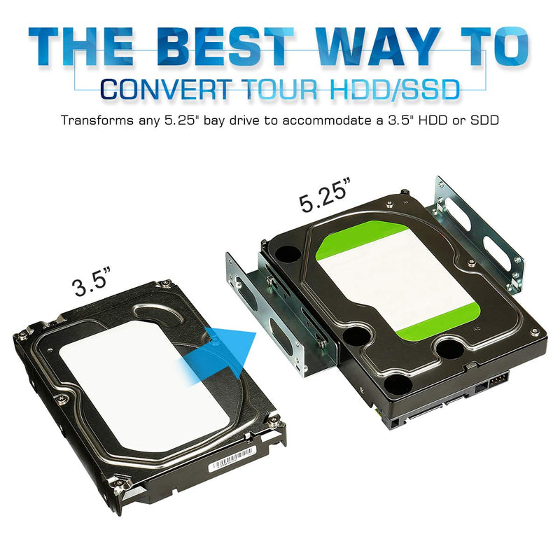 HDD Hard Drive Metal Mounting Bracket Adapter, Convert Any 3.5 in HDD Into One 5.25 in Drive Bay（1x3.5 to 5.25 in） 1x3.5 HDD/SSD to 5.25 Metal