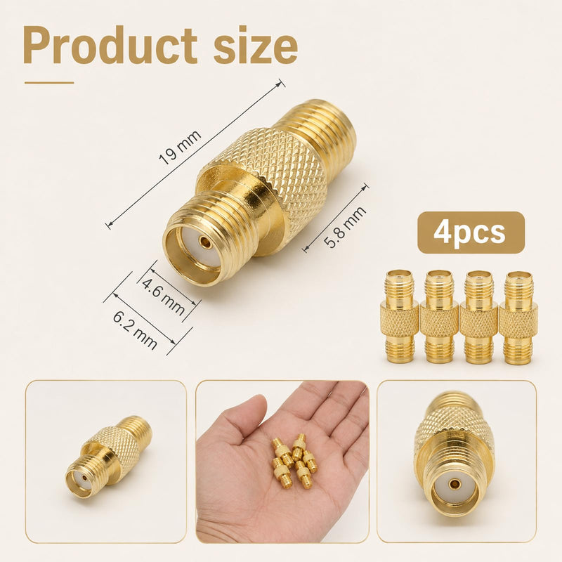 4 Pack SMA Connectors, Female to Female Coaxial Adapter, SMA Adapter, Gold Plated Antenna Connector