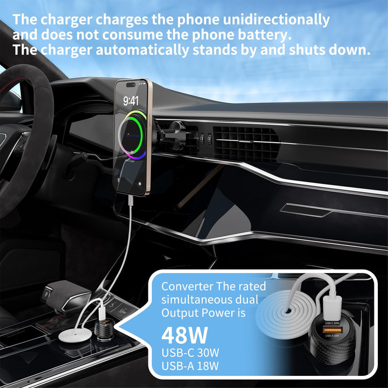 Qi2 15W Wireless Car Charger Mount[Fastest Charging Speed] Car Charger for iPhone 16/15/14/13/12 Pro Max/Mini and Others Phone, ice Cooling Charging, Phone Cooler for Car, with Air Vent Holder