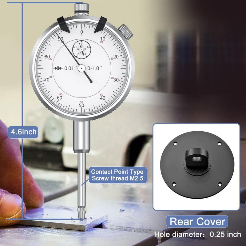 HDLNKAK 2 Pack Dial Indicator 0-1"/0.001" Dial Indicator, Measuring Tool for Lathe, 3D Printing, Workshop, CNC Machine Tool, Table Saw. 2 Pcs Dial Indicator 0-1"/0.001"