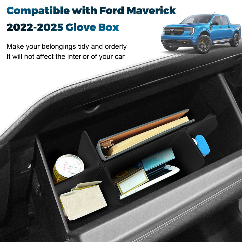 Upgrade Car Storage Organizer Fit for Ford Maverick 2025 2022-2024 Glove Box Organizers Insert Compartment Tray ABS Black Materials Dividers