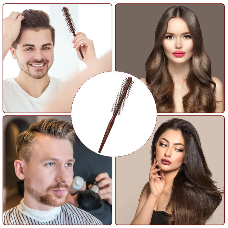 Small Round Hair Brush for Blow Drying, 1 Inch Mini Quiff Roller With Pear Wood Handle and Ball Tip Nylon Bristles, Curling Styling Brush for Women and Men's Beard