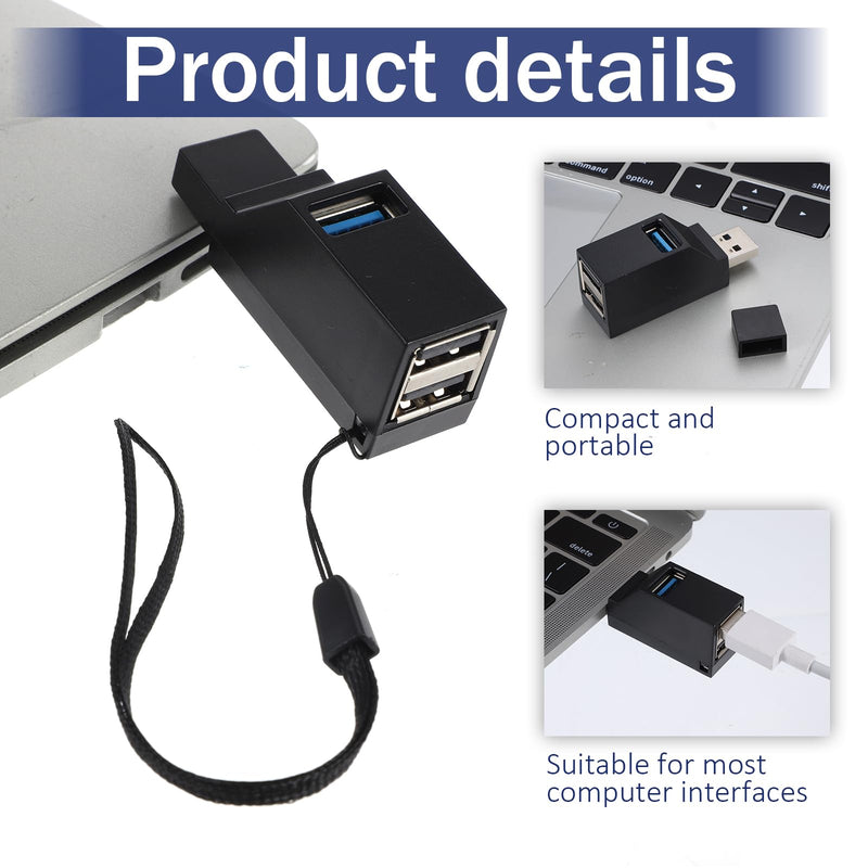 2 PCS USB Hub, 3 Ports USB Adapter High Speed Car USBs 3.0 Splitter Portable USBs Splitter 1 in 3 Out Male to Female Expansion Adapter Plug and Play for Notebook Pc, Flash Drives, Mobile Hdd, Radiator